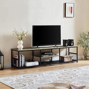 Industrial TV Stand for Televisions up to 80 in. 70 in. TV Console with Open Storage Shelves 3-Tiers Console Table, Gray