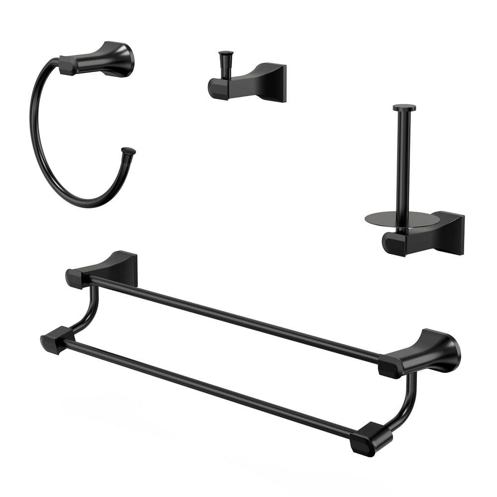 4-Piece Bath Hardware Set 24 in. Towel Bar, Toilet Paper Holder, Towel Ring, Towel Hook in Matte Black Space Saving price history on PriceWatchPro