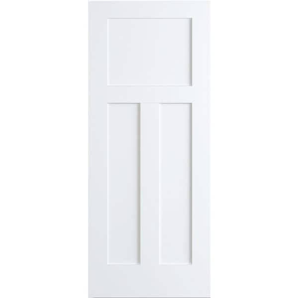 28 in. x 80 in. White 1+2 Panel Shaker Solid Core Pine Interior Door Slab