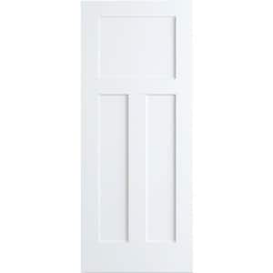 36 in. x 80 in. White 3-Panel Shaker Solid Core Wood Interior Door Slab