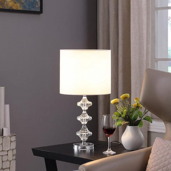 Borealis 22 in. Chrome Crystal Modern Table Lamp with Linen Shade