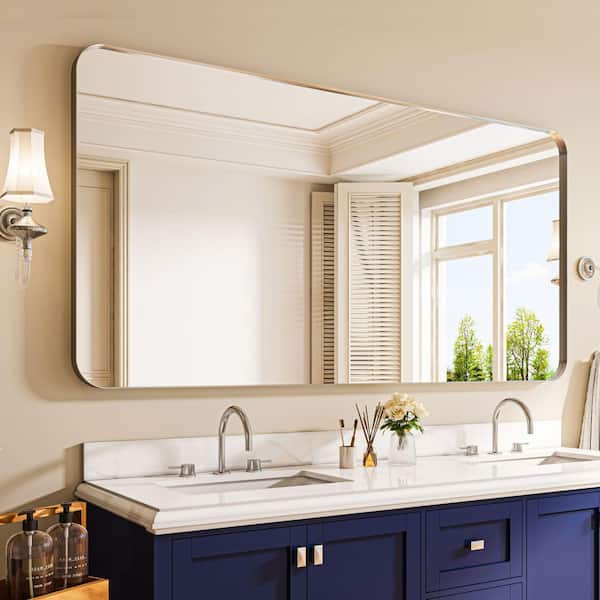 72 in. W x 36 in. H Rectangular Aluminum Framed Wall Bathroom Vanity Mirror in Silver