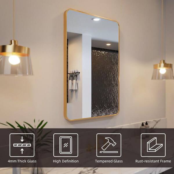 Nivorix Lira 48 in. W x 36 in. H Tempered Glass Brushed Gold