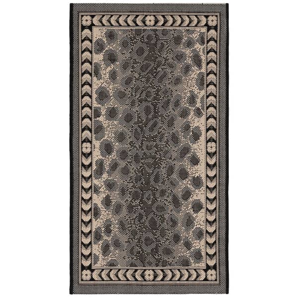 Courtyard Gray/Black 2 ft. x 4 ft. Border Cheetah Indoor/Outdoor Area Rug