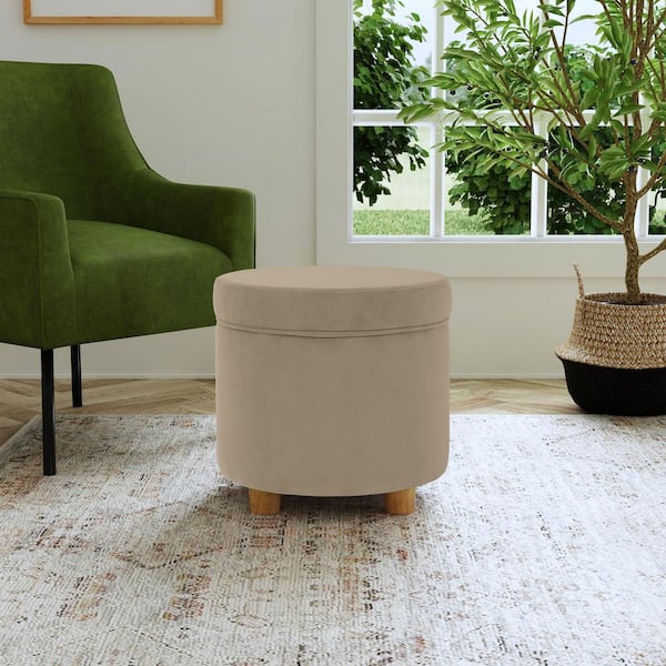 Homepop Fawn Velvet Round Storage Ottoman