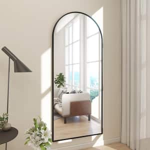 30 in. W x 71 in. H Arched Classic Black Aluminum Alloy Framed Oversized Full Length Mirror Wall Mirror