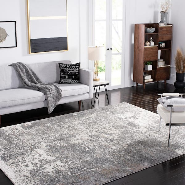 Aston 10 ft. x 14 ft. Gray/Ivory Distressed Abstract Area Rug