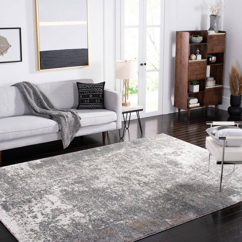 Abstract Elegance 9' x 12' Gray Hand-Knotted Synthetic Rug