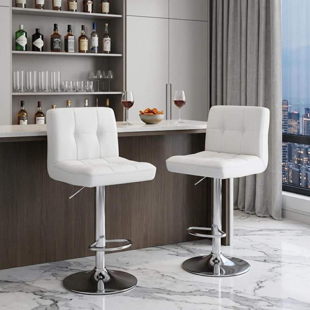24.2 in. H Silver High Back Metal Bar Stool with Faux Leather Seat (Set of 2) price history on PriceWatchPro