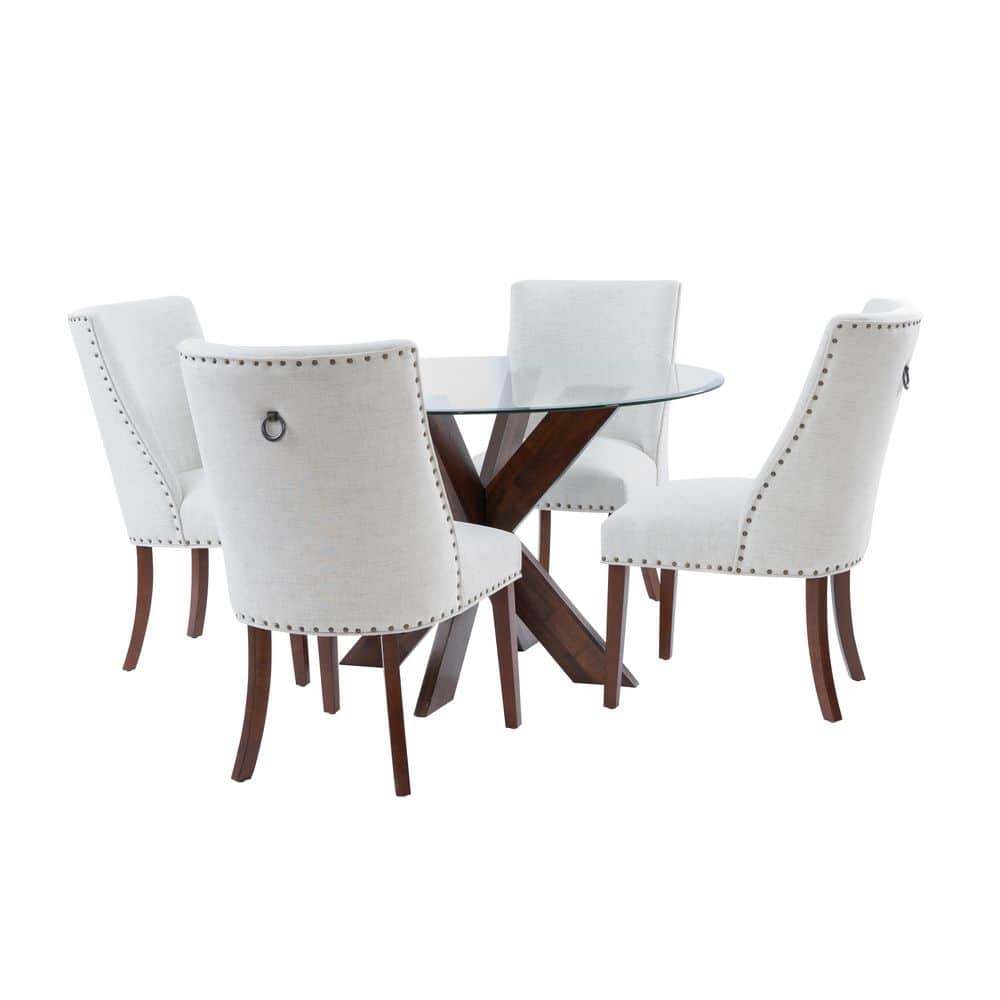 Norris 5-Piece Round Espresso and Natural Glass Top Dining Room Set Seats 4 price history on PriceWatchPro