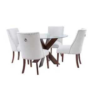 Norris 5-Piece Round Espresso and Natural Glass Top Dining Room Set Seats 4