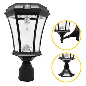 Victorian Bulb Single Black Outdoor Solar Post Light with Pier Base and Wall Sconce Mounting Options