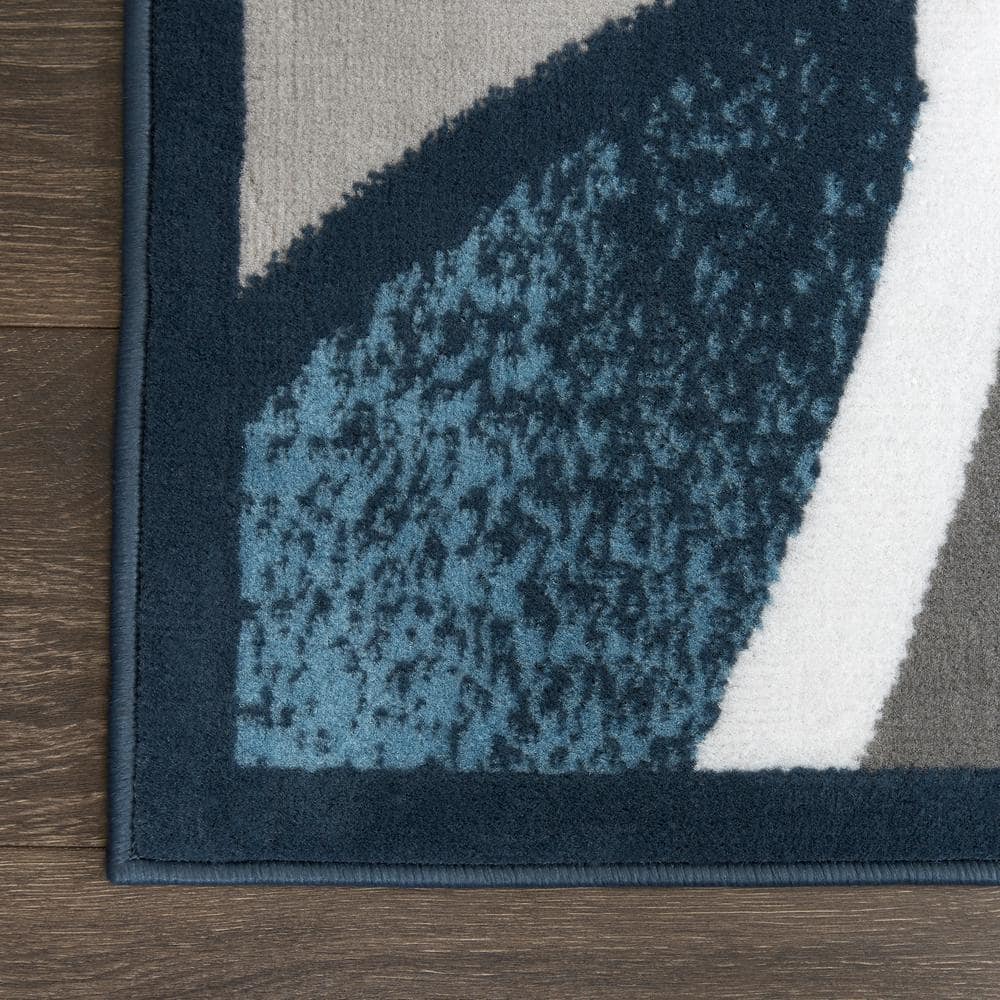 Blue and Gray Abstract Border Area Rug, 5'2" x 7'4"