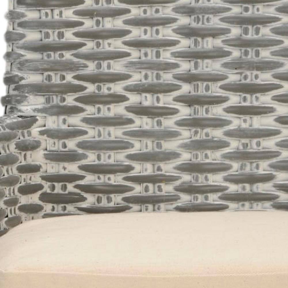 Modern Coastal Cabana Rattan Arm Chair with Beige Cushion - Grey White Wash