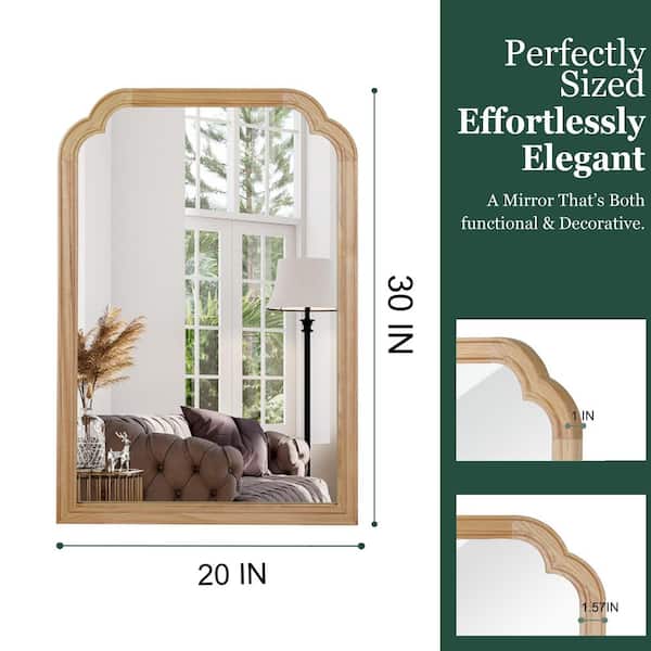 Natural Wood 20 in. W x 30 in. H Rectangle Solid Wood Frame Mirror with Rounded Corners for Bathroom Living Room Decor