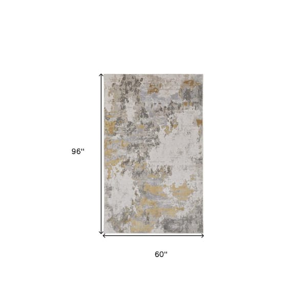 5 x 8 Gold and Ivory Abstract Area Rug