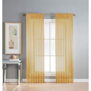 Sheer Diamond Sheer Voile Extra Wide 84 in. L Rod Pocket Curtain Panel Pair, Gold (Set of 2)