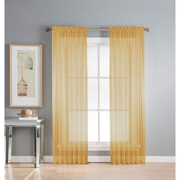 Window Elements Sheer Diamond Sheer Voile Extra Wide 84 in. L Rod Pocket Curtain Panel Pair, Gold (Set of 2)