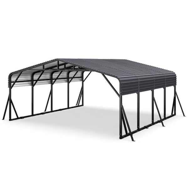 20 ft. W x 20 ft. D Heavy-Duty Galvanized Steel Carport with Reinforced Frame, All-Weather Car Shelter in Dark Gray