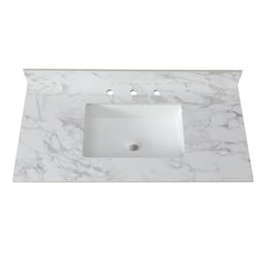 49 in. W x 22 in. D Engineered Stone Composite White Rectangular Single Sink and Bathroom Vanity Top in White