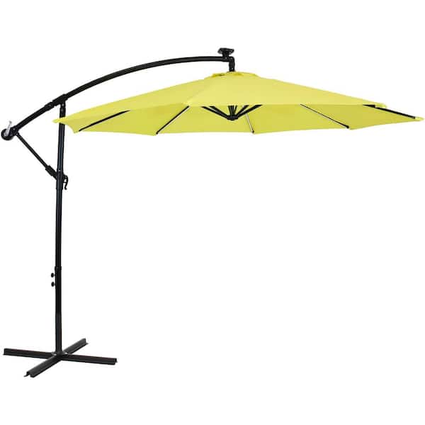 Sunnydaze 9.6 ft. Offset Cantilever Patio Umbrella with Solar LED Lights in Sunshine