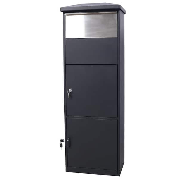 Large Package Delivery Parcel Mail Drop Box for Porch, Floor Lockable Drop Slot Mail Box in Black