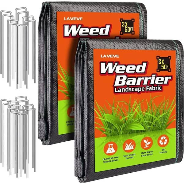 3 ft. x 100 ft. Weed Barrier Landscape Fabric, 3.2oz Premium Heavy Duty Garden Cloth with 20 U-Shaped Securing Pegs