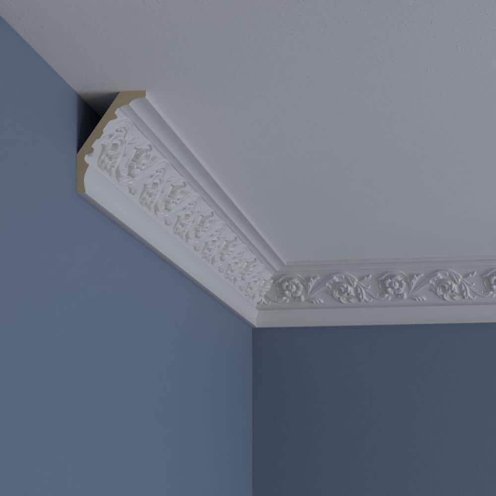 3 1/8"H x 2 1/8"P x 3 3/4"F x 94 1/2"L Floral Crown Moulding