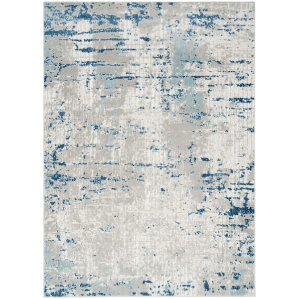 Nourison Concerto Ivory Grey Blue 5 ft. x 7 ft. Distressed Contemporary Area Rug