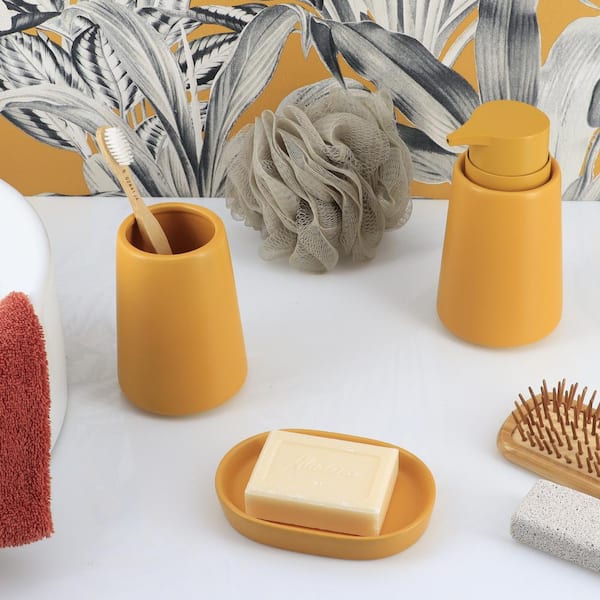 Yellow Mustard Bathroom Accessory Set - 4 Pieces - Fashionable & Practical