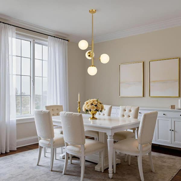 KAISITE 4-Light Modern Gold Sputnik Linear Chandelier With Glass