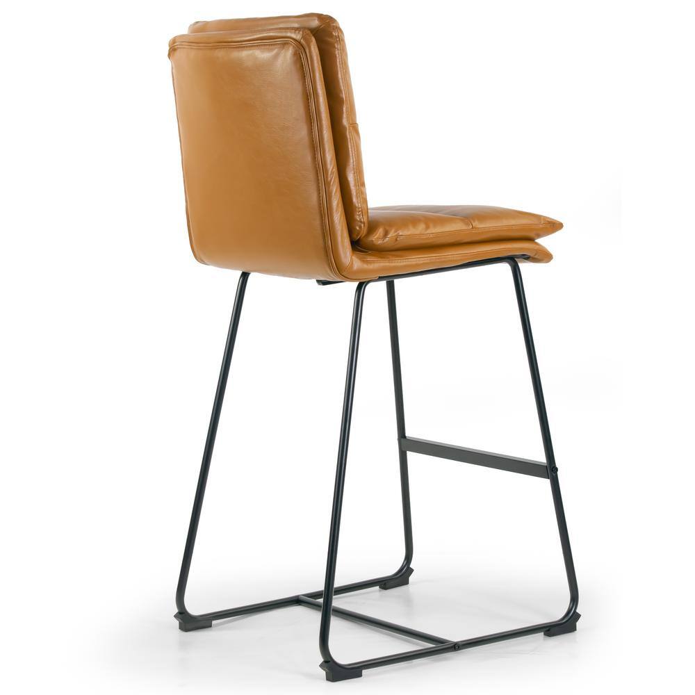Cappuccino Faux Leather Bar Stools with Iron Frame, Set of 2