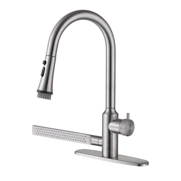 FLG Single Handle Pull Down Sprayer Kitchen Sink Faucet with 180° Spout Swivel Stainless Steel 18.62 in. Brushed Nickel