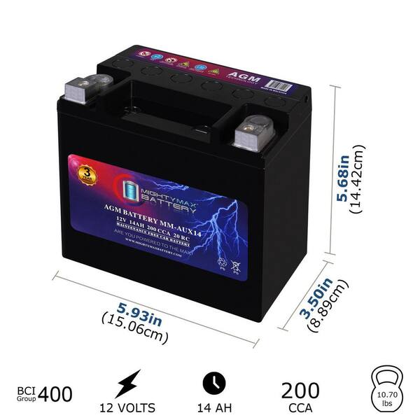 Mighty Max YB14L-A2 12V 12Ah Battery - Replaces Honda CB700SC Nighthawk S (84-86)