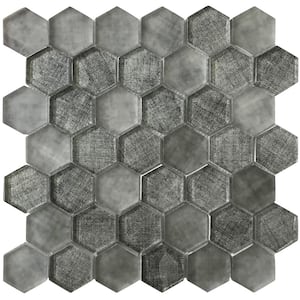 Gray Fabric 11.8 in. x 11.8 in. Hexagon Polished Glass Mosaic Tile (4.83 sq. ft./Case)