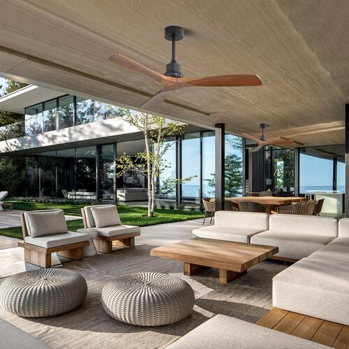 52 in. Indoor Walnut Color Ceiling Fan with Remote and 3 Mahogany Solid Wood Blade Ceiling Fans