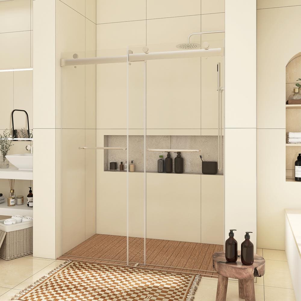 Matte Black Frameless Sliding Shower Door with Clear Glass