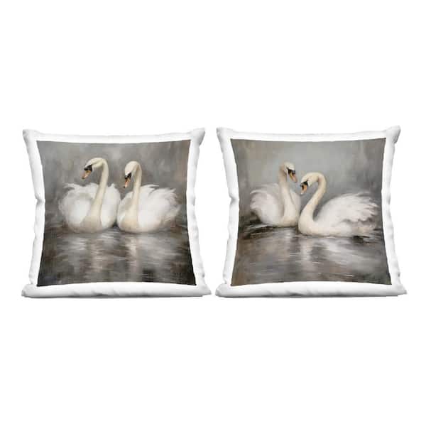 Stupell Industries Twin Swans with Reflections Grey Print Polyester 18 in. X 18in. Throw Pillow, Set of 2