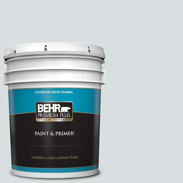 BEHR PREMIUM PLUS 5 gal. #ECC-31-2 Echo Mist Satin Enamel Exterior Paint & Primer