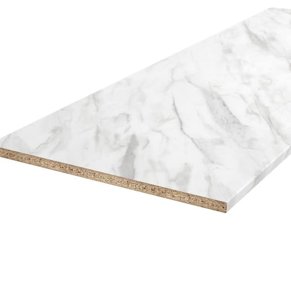 6ft. L x 25 in. D Straight Laminate Countertop in Matte White Marble with Double Radius Edge