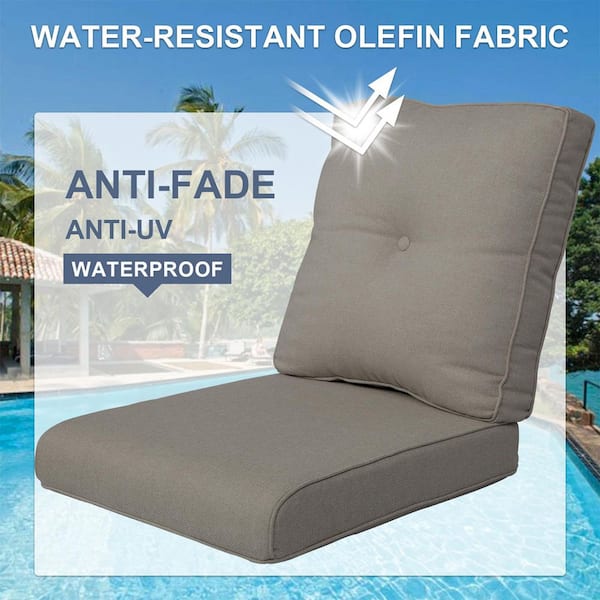 22 in. x 24 in. 2-Piece CushionGuard Outdoor Lounge Chair Deep Seat Replacement Cushion Set in Gray