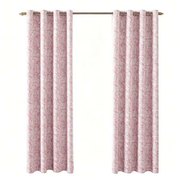 Pink Flower Patterned 52 in. W x 84 in. L Room Darkening Curtain (Set of 2 Panels)