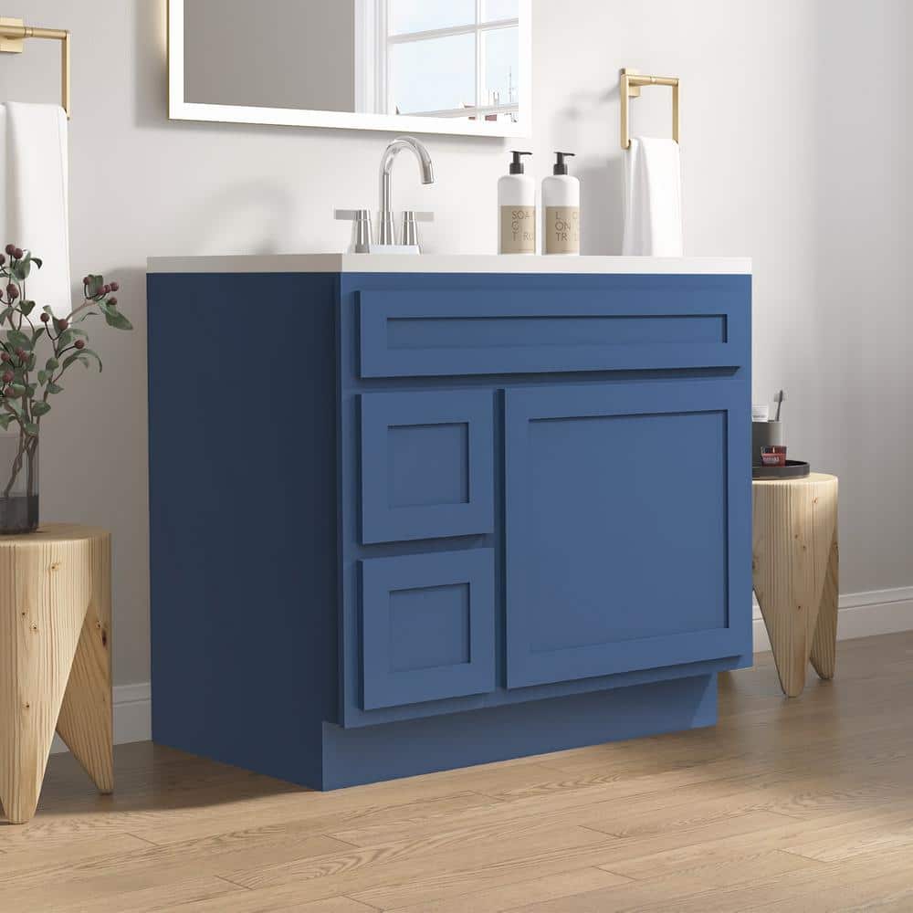 Blue 36" Shaker Style Single Bathroom Vanity Base