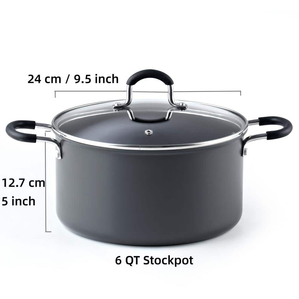 6-Quart Black Aluminum Nonstick Dutch Oven with Glass Lid