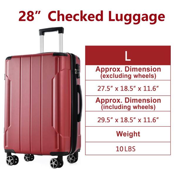 Tatahance 28 in. Red Lightweight Durable ABS Hardshell Suitcase
