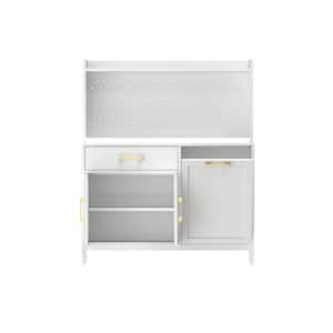 White Steel 43.31 in. Kitchen Island with Doors Microwave Stand with Drawer and Adjustable Shelf for Living Room,Kitchen
