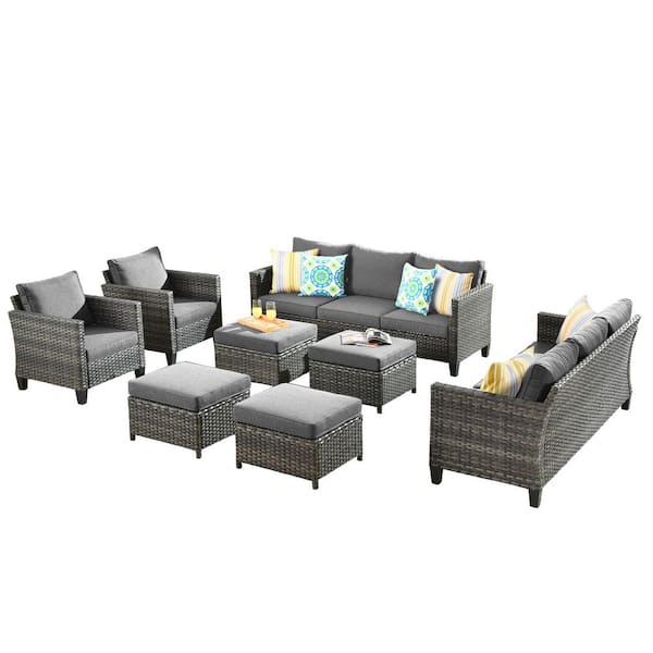 New Vultros Gray 8-Piece Wicker Outdoor Patio Conversation Seating Set with Dark Gray Cushions