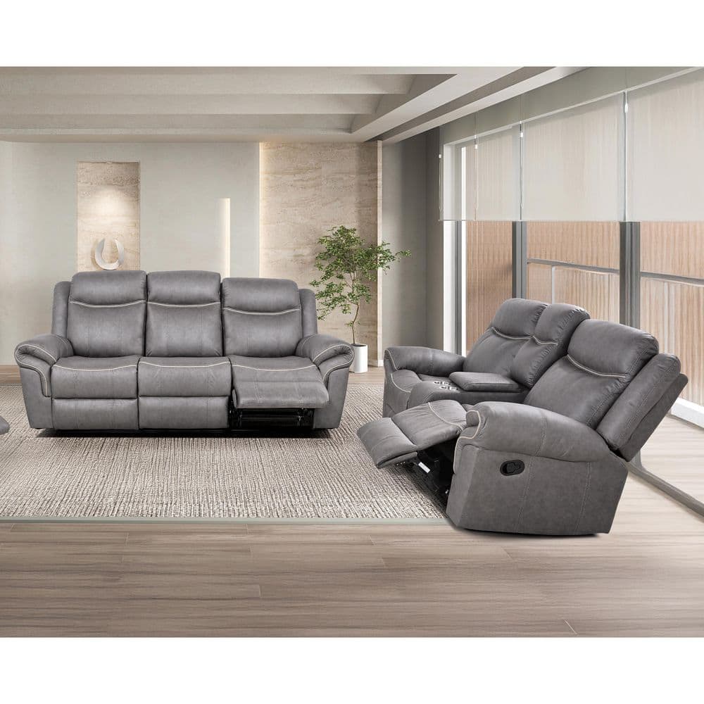 Furniture of America Amelia 2-Piece Warm Gray Faux Leather Manual