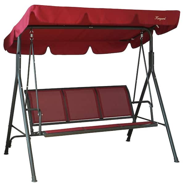 KOZYARD 3-Person Gray Metal Outdoor Patio Swing with Red Textilence Seats