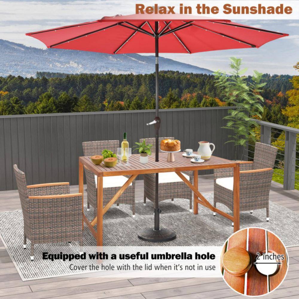 67-Inch Brown Acacia Wood Outdoor Dining Table with Umbrella Hole